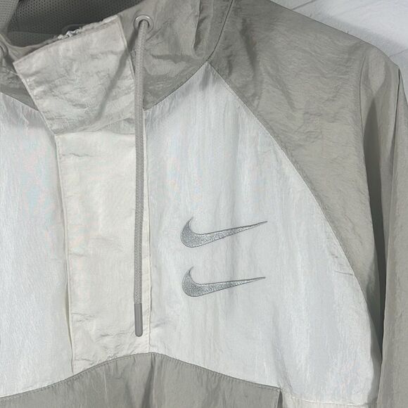 🔥 Men's NIKE ANORAK Double SWOOSH Nylon Mesh Lined Pullover Jacket Autumn White - Picture 5 of 14